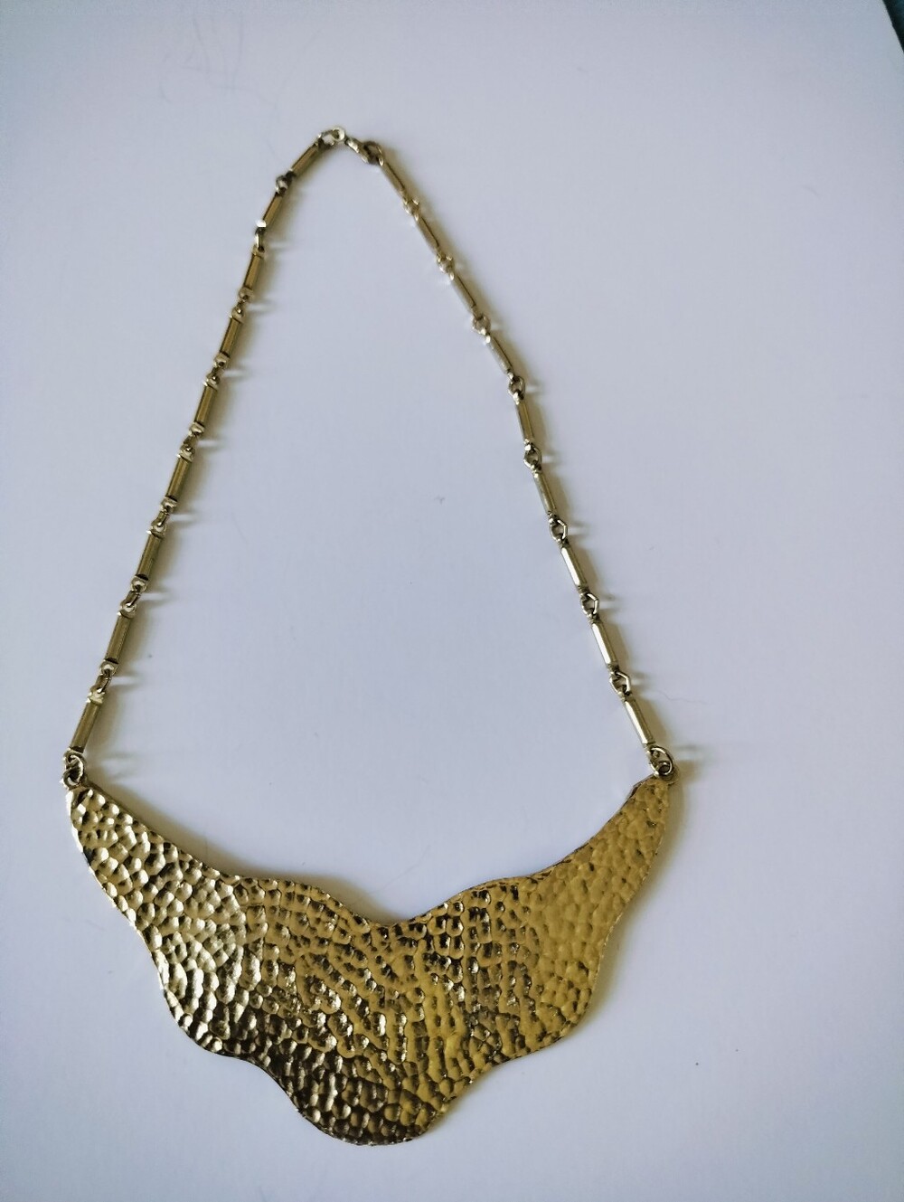 Vintage Hammered Bib Statement Necklace & Bar Chain